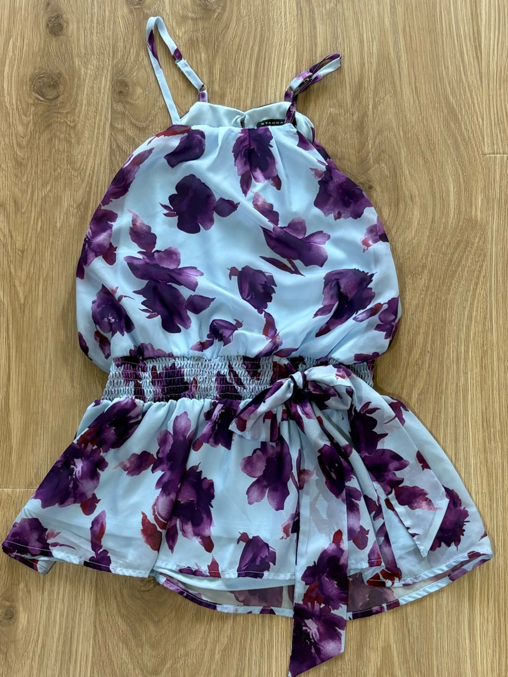 Staccato Floral Peplum Tank Top Blue & Purple | Size Small